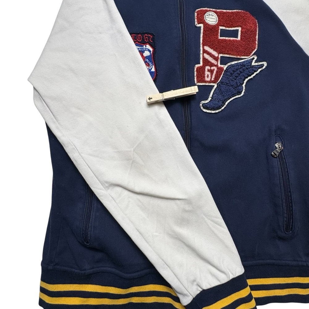 Polo Ralph Lauren P-Wing Patch Letterman Navy Blue Varsity Track Jacket M *READ - Picture 4 of 11
